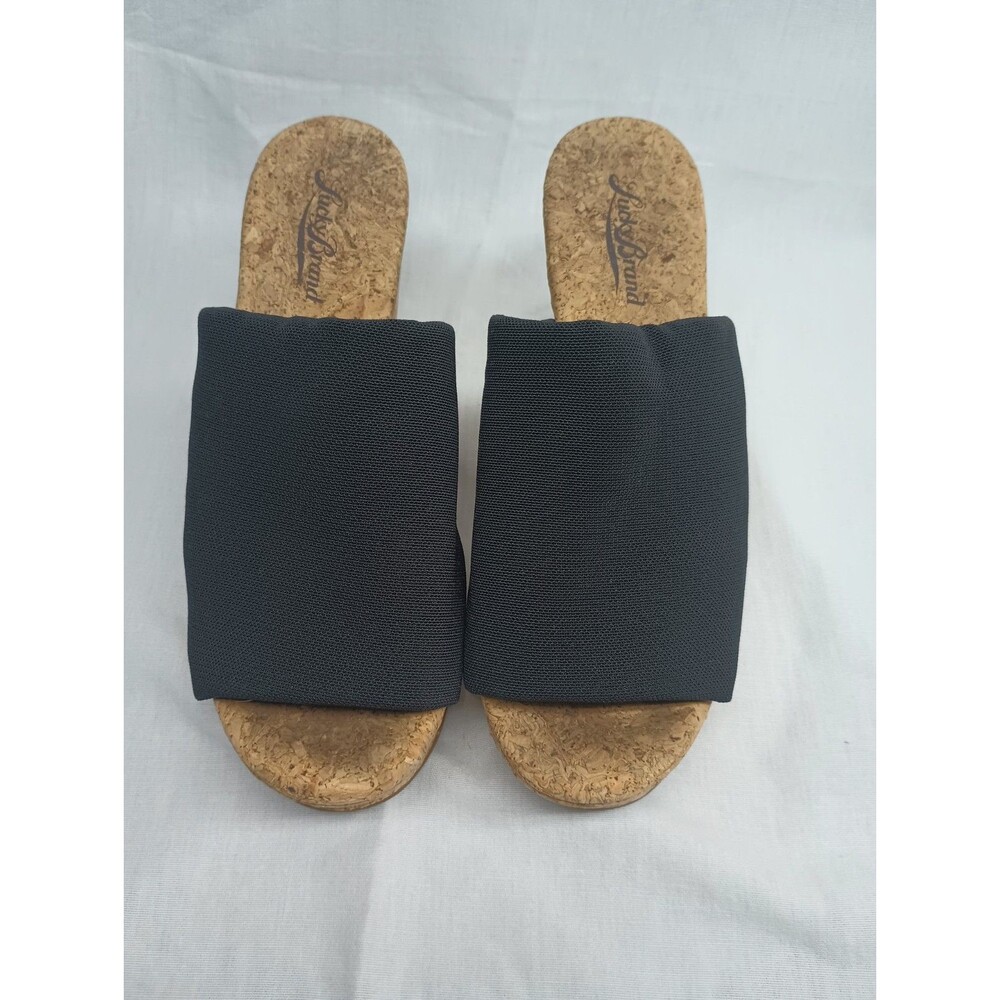 Women's 6.5 Black Lucky Brand  Wedge Shoe Made Of Cork Y2K Hipster Work Wear